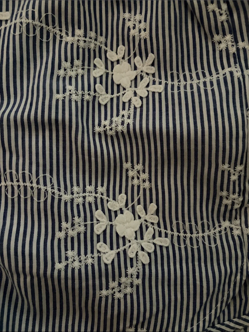 English Factory Blue and White Striped Floral Embroidered Set NWT Size Small